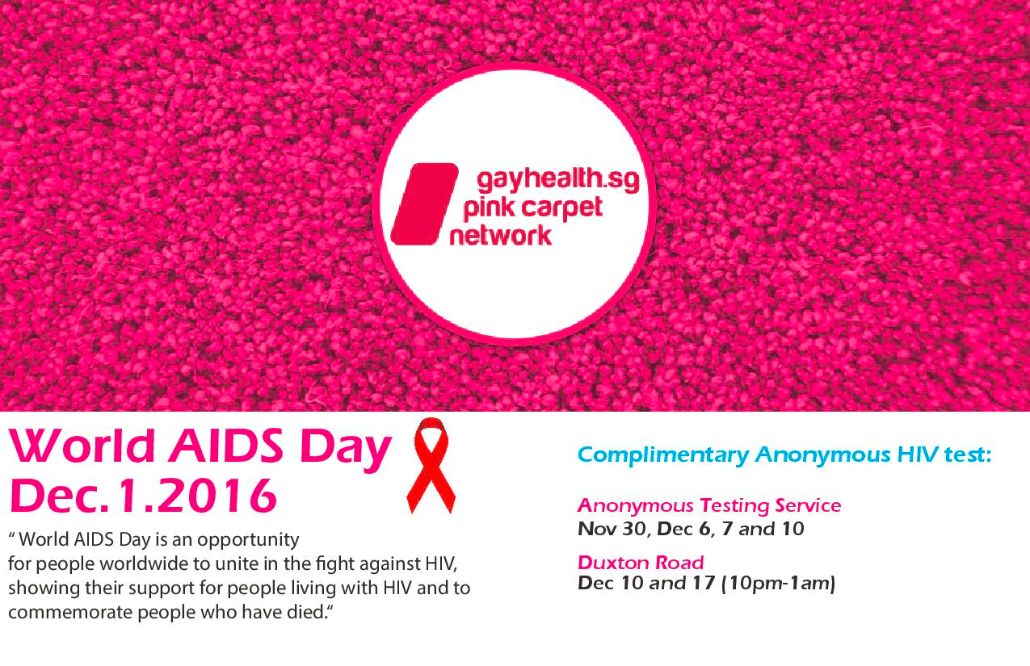 Free HIV Anonymous Testing X Commemorating World AIDS Day – Gayhealth.sg